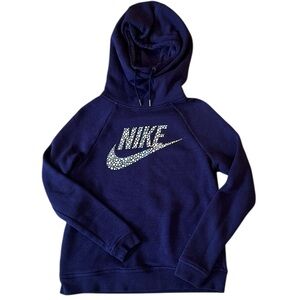Nike Rally funnel-neck metallic hoodie in deep purple with metallic logo XS